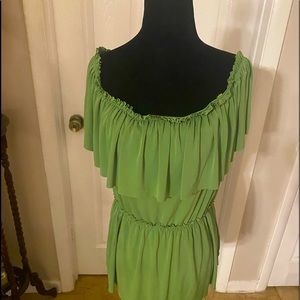 Kelly green polyester off the shoulder top